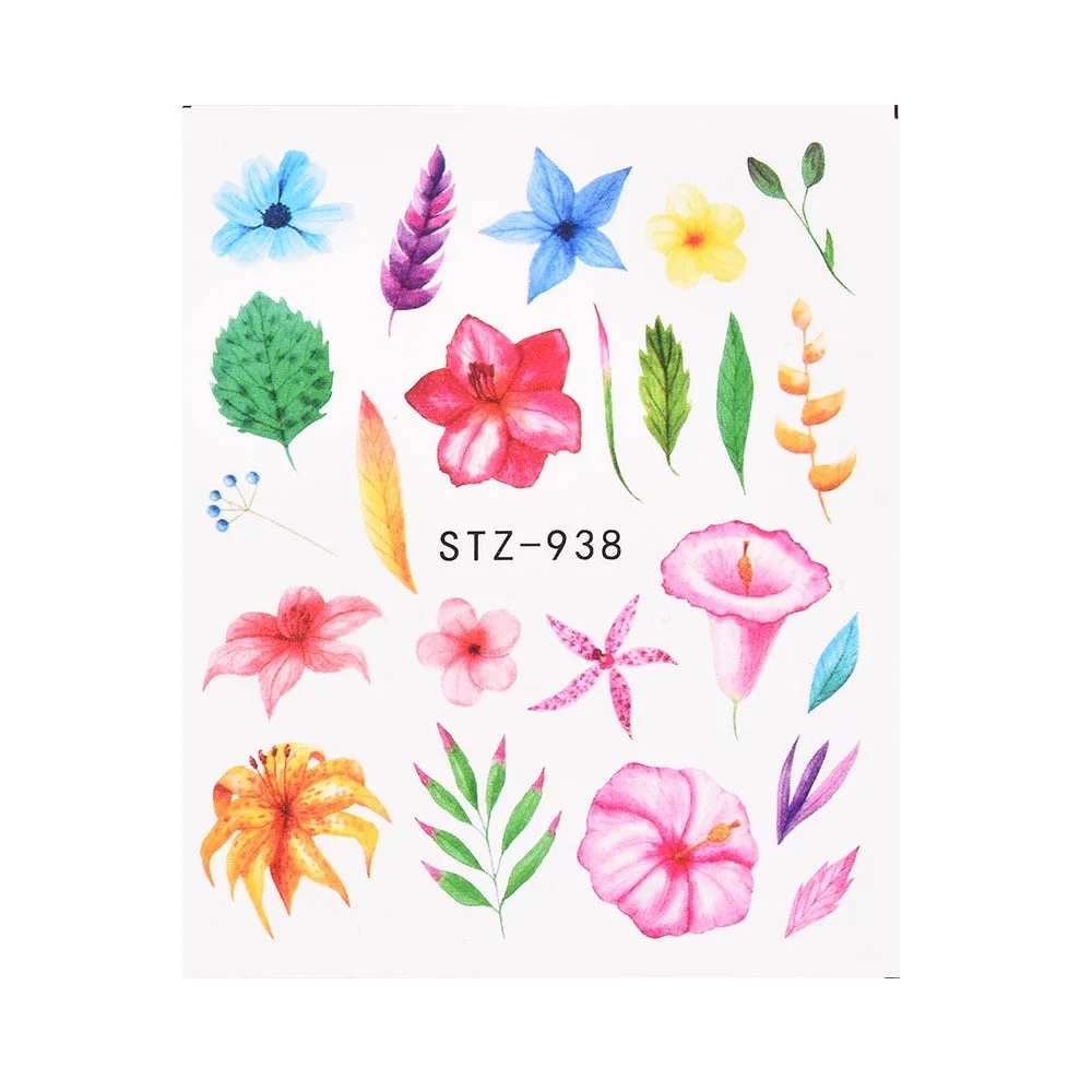 Coloful Flower Leaf 3D Stickers on Nails Decoration Tattoo Water Decals Nail Sticker UV Gel Slider Manicure Wraps-Nail Inspo