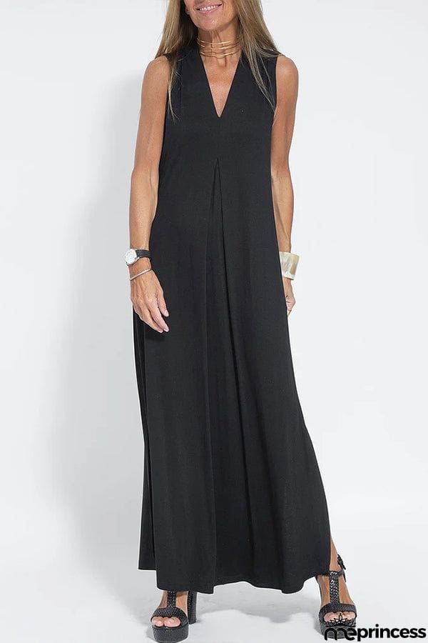 Women Casual Solid Color Sleeveless Maxi Dress