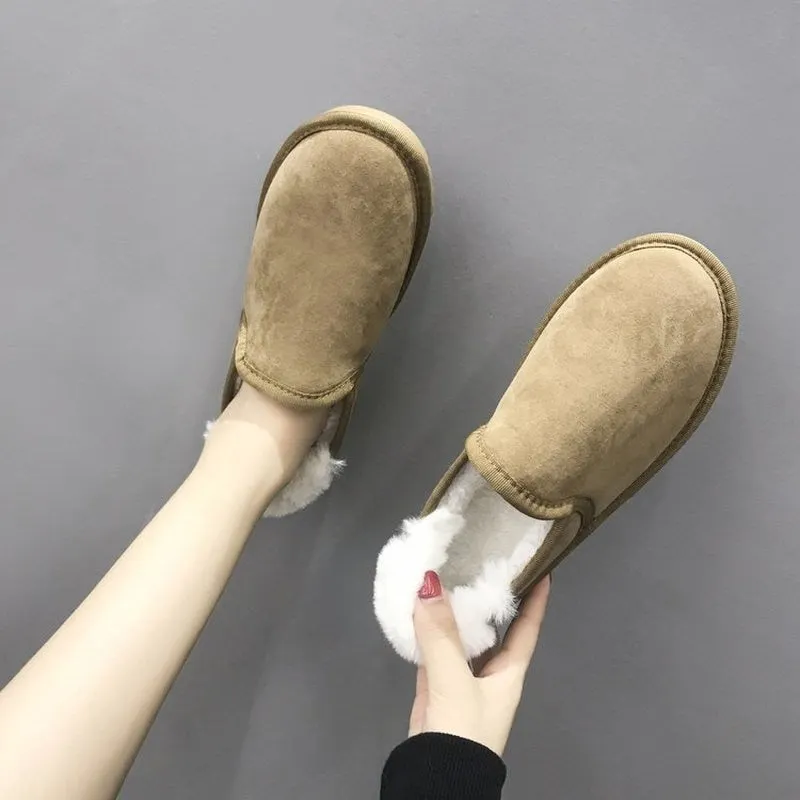 2021 winter women's warmth and velvet cotton shoes casual sets of feet plush shoes thick-soled bread shoes large size snow boots
