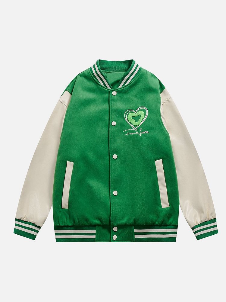 Heart-shaped Print Varsity Jacket