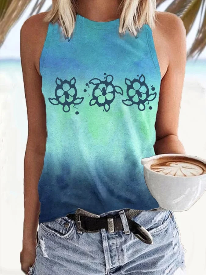 🔥Buy 3 Get 10% Off🔥Women's Hawaiian Sea Turtles Print Casual Tank Top