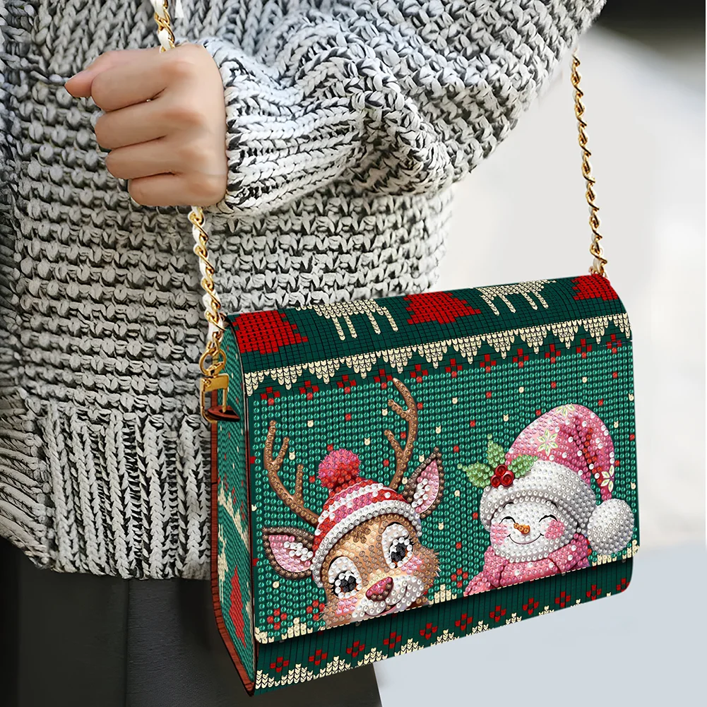 DIY Elk Diamond Art Wooden Coin Pouch with Chain 5D Diamond Painting Purse