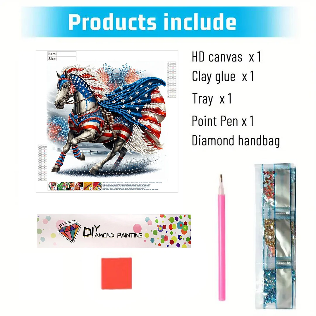 Diamond Painting - Partial Special Shaped Drill - Independence Day Horse(Canvas|30x30cm)