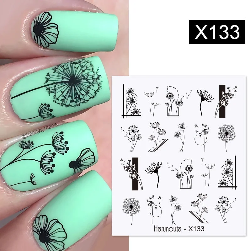 Harunouta Butterfly Flower Design Leaves Nail Water Decals Color Wave Geometric Line Charms Sliders Decoration Tips For Nail Art-Nail Inspo