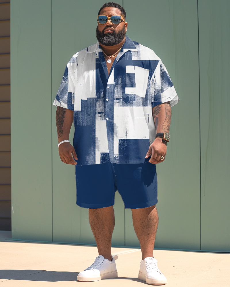 Men's Plus Size Shedding Color Block Short Sleeve Shirt Shorts Set