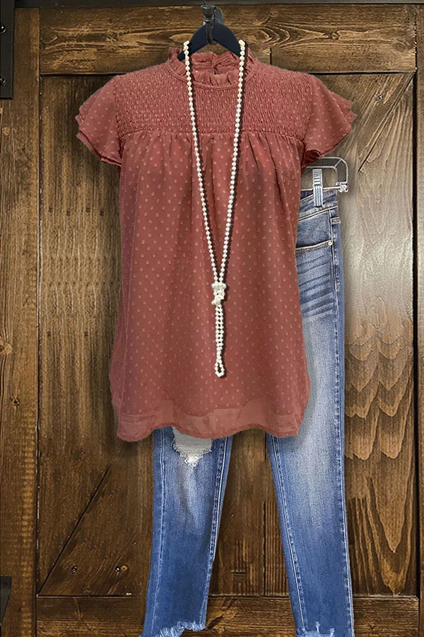 Pure Color Jacquard Chiffon Loose Short Sleeve Top