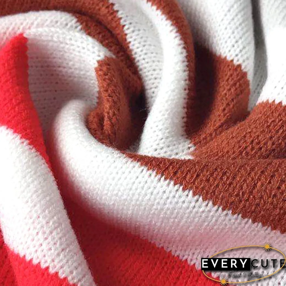 Pink Multicolor Striped Pullover Sweater