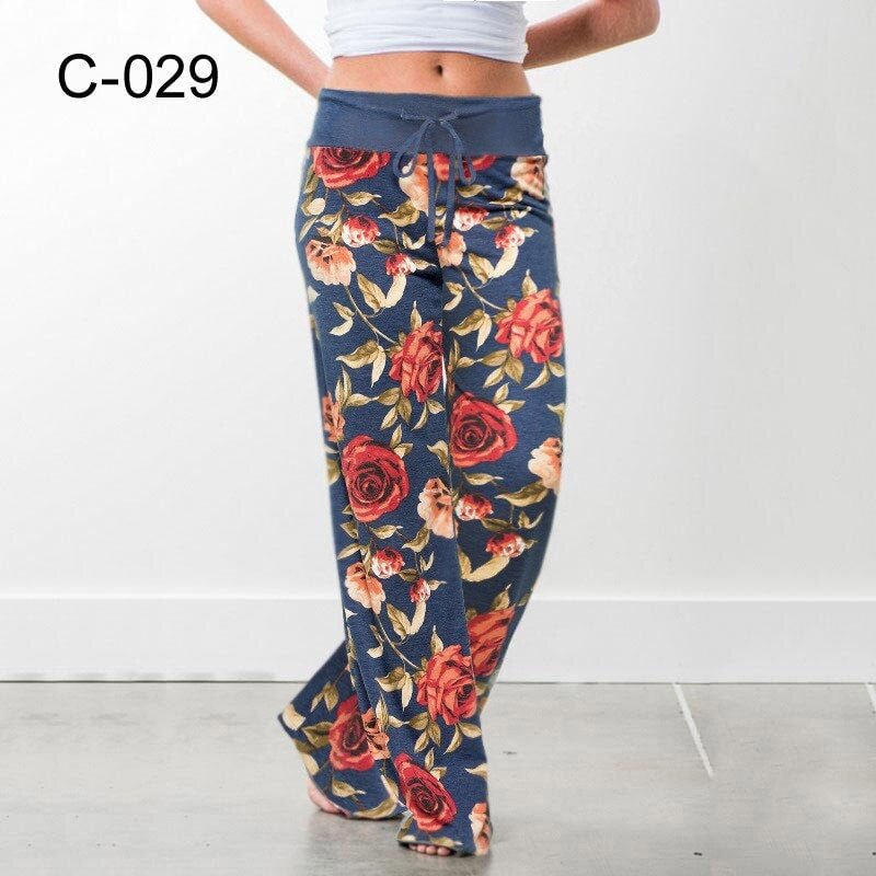 Leosoxs Spring Autumn Loose Beach Women's Pants Fashion Floral Print Drawstring Wide Leg Ladies Long Pants Sweatpants Plus Size