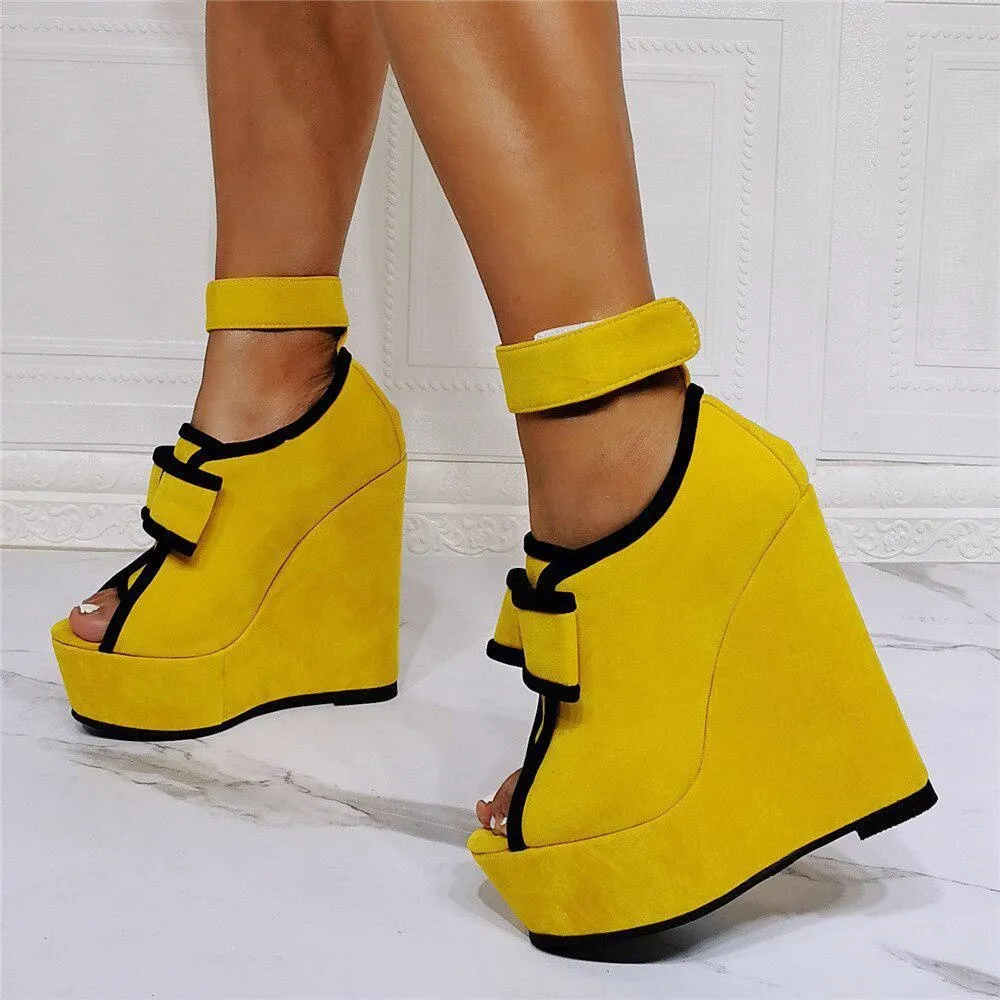 GOOSHOE Wedge Heel Sandals Peep-toe Faux Suede Prom