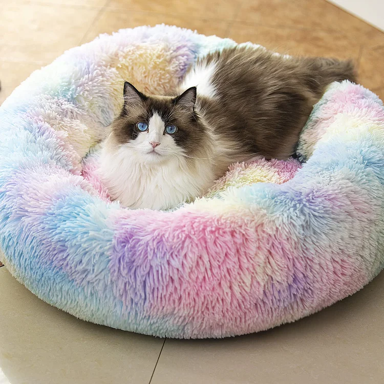 Rainbow Colors of Donut Pet Bed for Dog & Cats