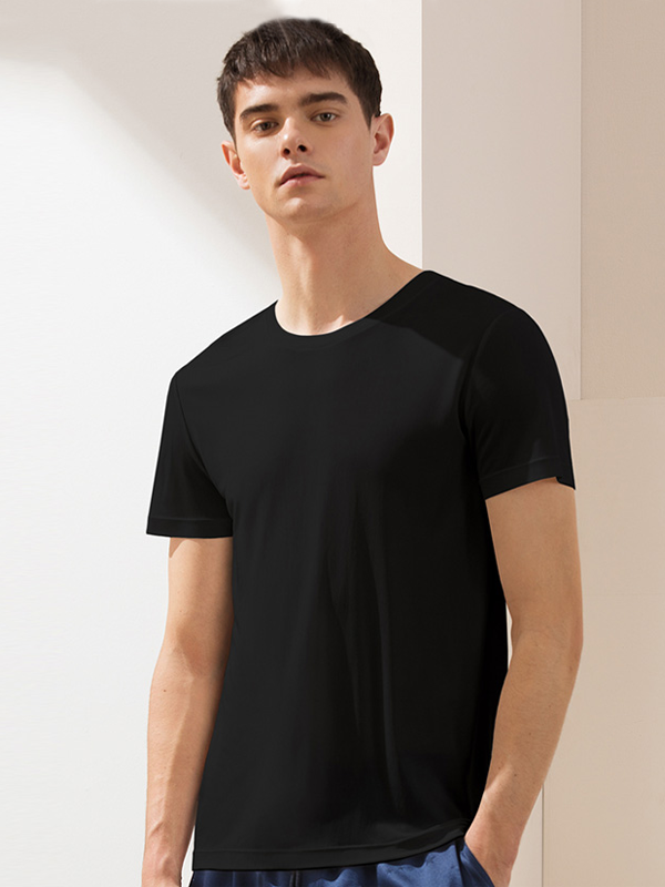 Round Neck Plain Color Men's Silk T-shirts