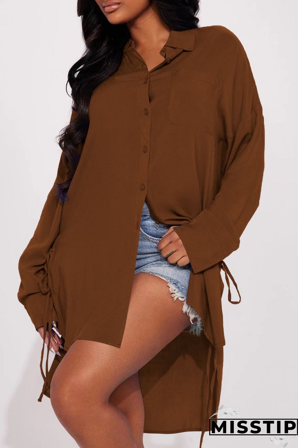 Pink Casual Solid Patchwork Shirt Collar Tops