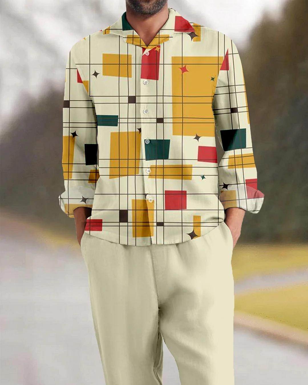 Suitmens Men's Installation Geometry Long Sleeve Walking Suits-0040