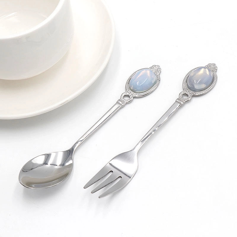 Retro Solid Color Stainless Steel Natural Stone Spoon