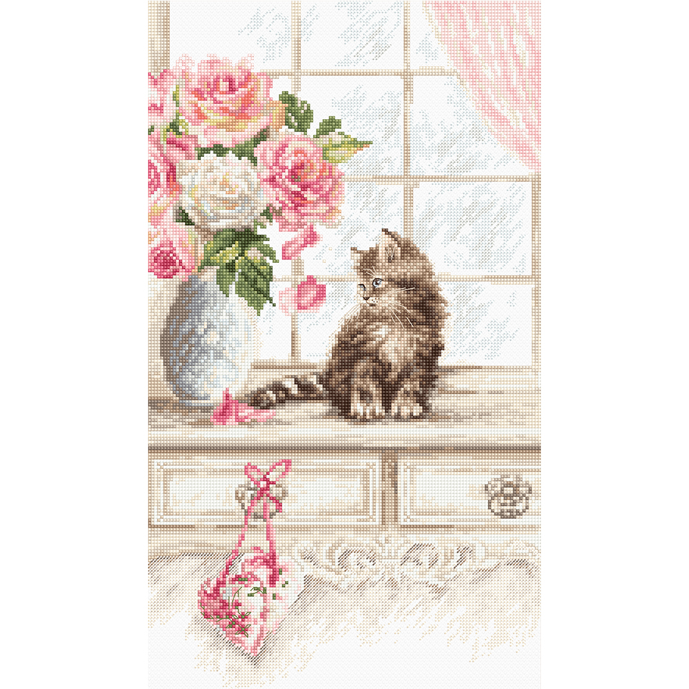 

Cat on Windowsill - 11CT Stamped Cross Stitch - 40*70CM (Big Size), 501 Original