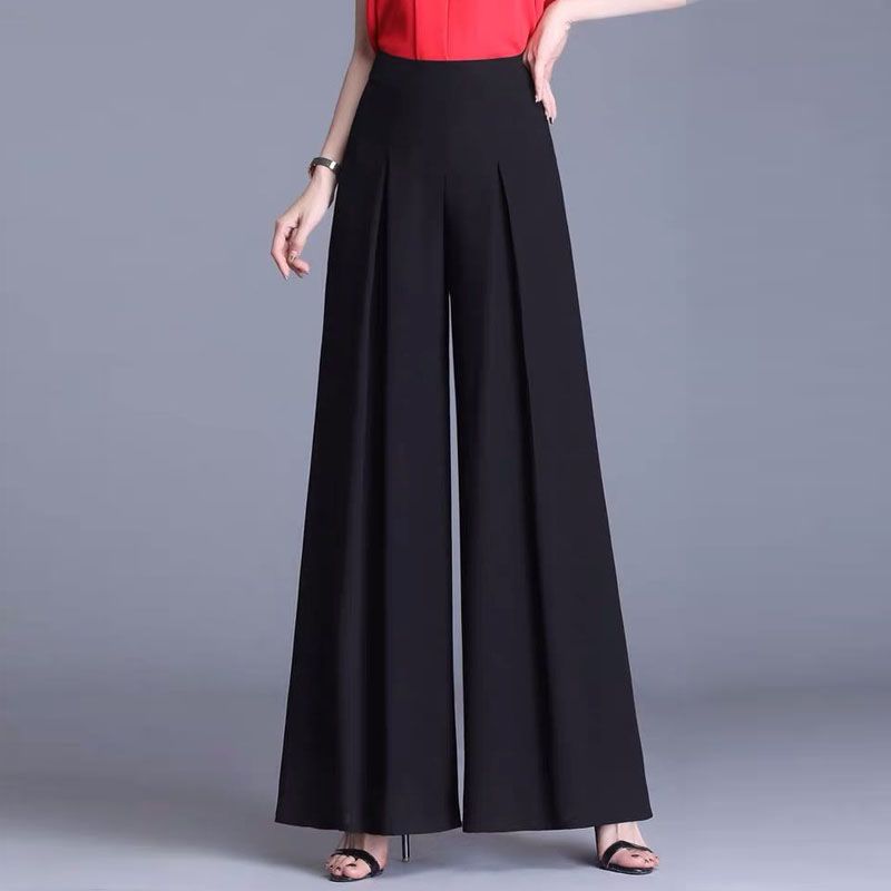 Megaarcadee costumes for women hot Office Lady Fashion Oversized Chiffon Skirt Pants Koreon Women New High Waist Solid Aesthetic Elegant Casual Wide Leg Trousers