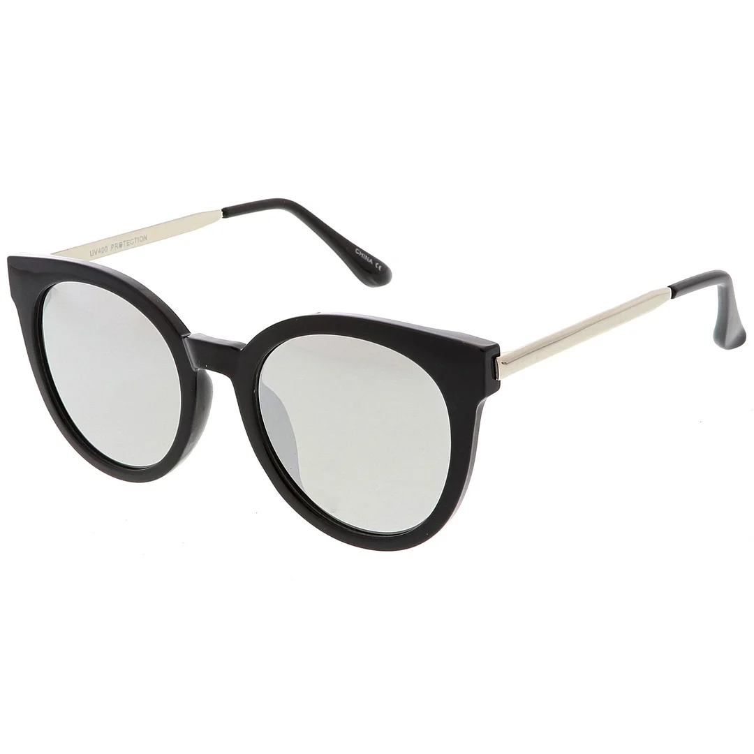 Classic Horn Rimmed Cat Eye glasses Round Color Mirrored Flat Lens 53mm