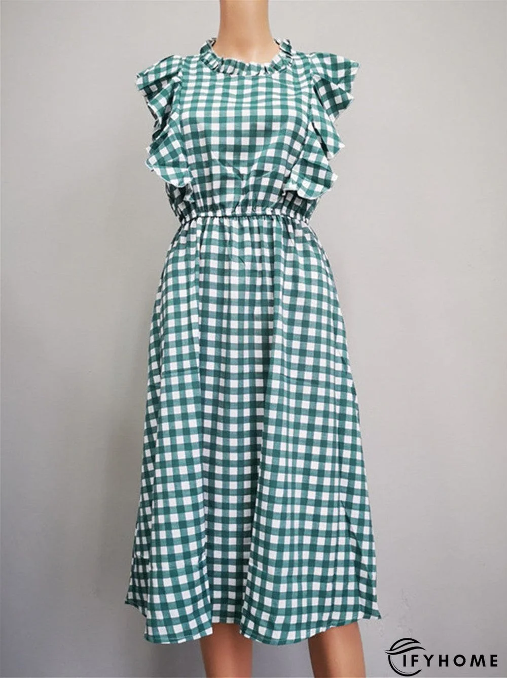 Vintage Butterfly Sleeve Ruffles Print Chic Dress Women Medium Long Chiffon Ladies Spring Summer Dress | IFYHOME