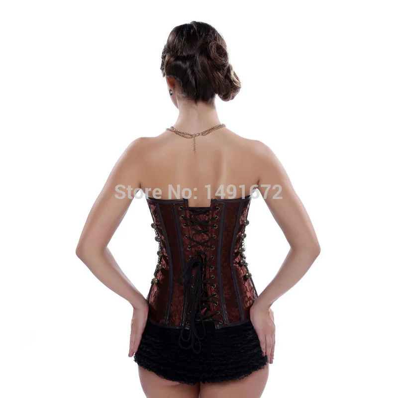Billionm Sapubonva steampunk corsets and bustiers plus size black brown leather corset steel bone spiral tops chain gothic pirate vintage