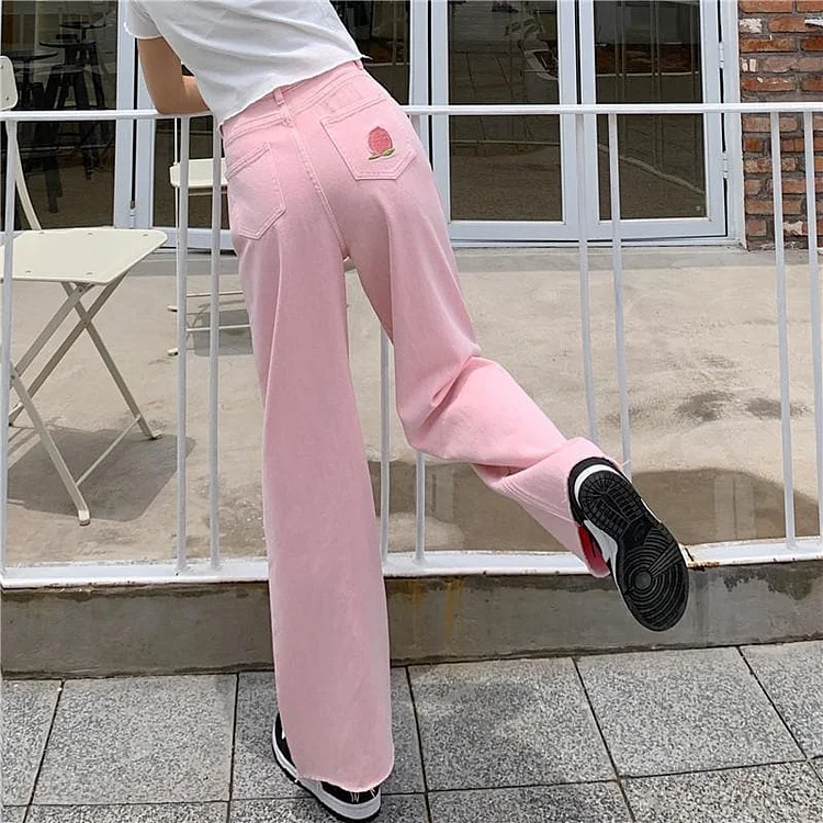 S-4XL Cute Pink High Waist Wide Leg Kawaii Pants SP16285