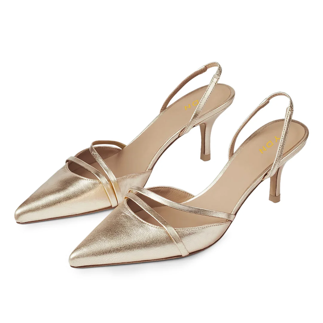 Dull Gold Women's Vegan Leather Distressed Pointed Slingback Pumps
