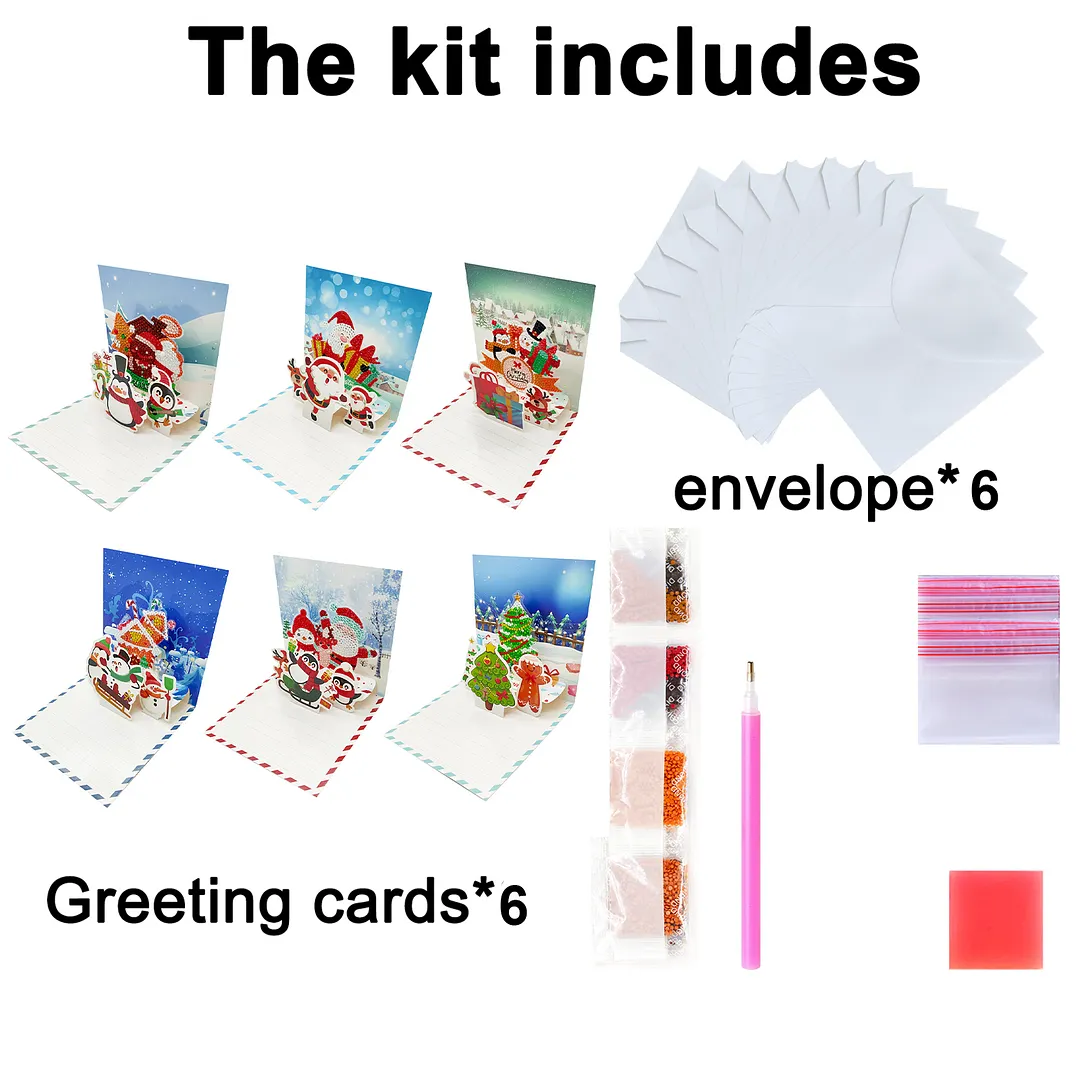 6pcs Christmas DIY Diamond Painting Greeting Card Kits with Envelopes Diamond Art Greeting Cards Diamond Art Cards Kits for Adults DIY Crafts Family Friend Gifts
