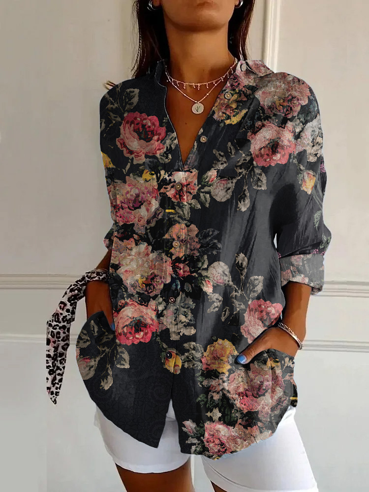 Vintage Floral Print Long Sleeve Shirt