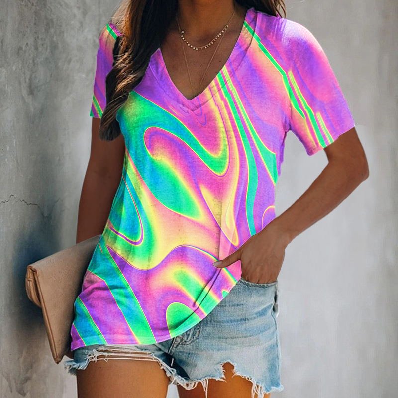 Rainbow Color Tie-dye Printed Women's T-shirt