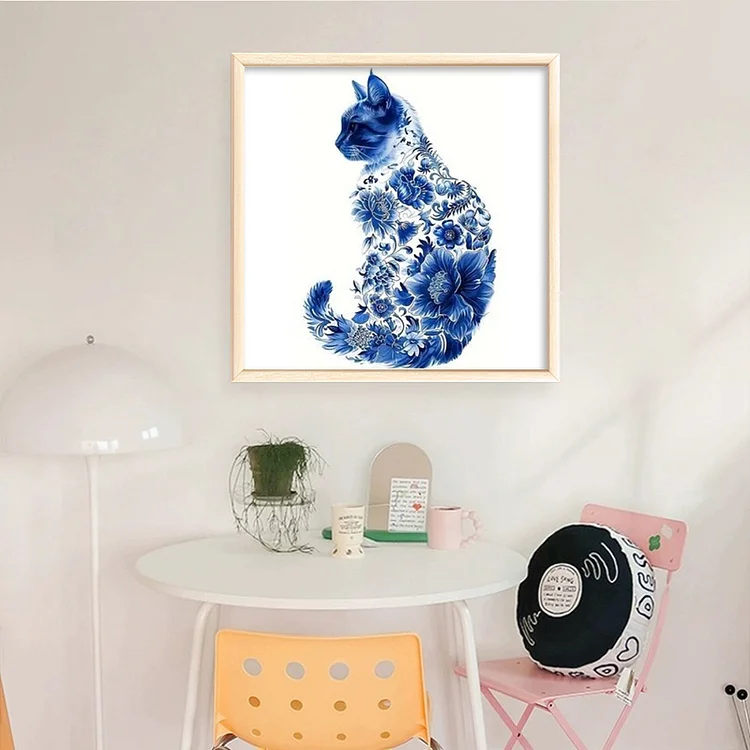 【Yishu Brand】Blue And White Porcelain Cat 11CT Stamped Cross Stitch 40*40CM 【Yishu Brand】Blue And White Porcelain Cat 11CT Stamped Cross Stitch 40*40CM