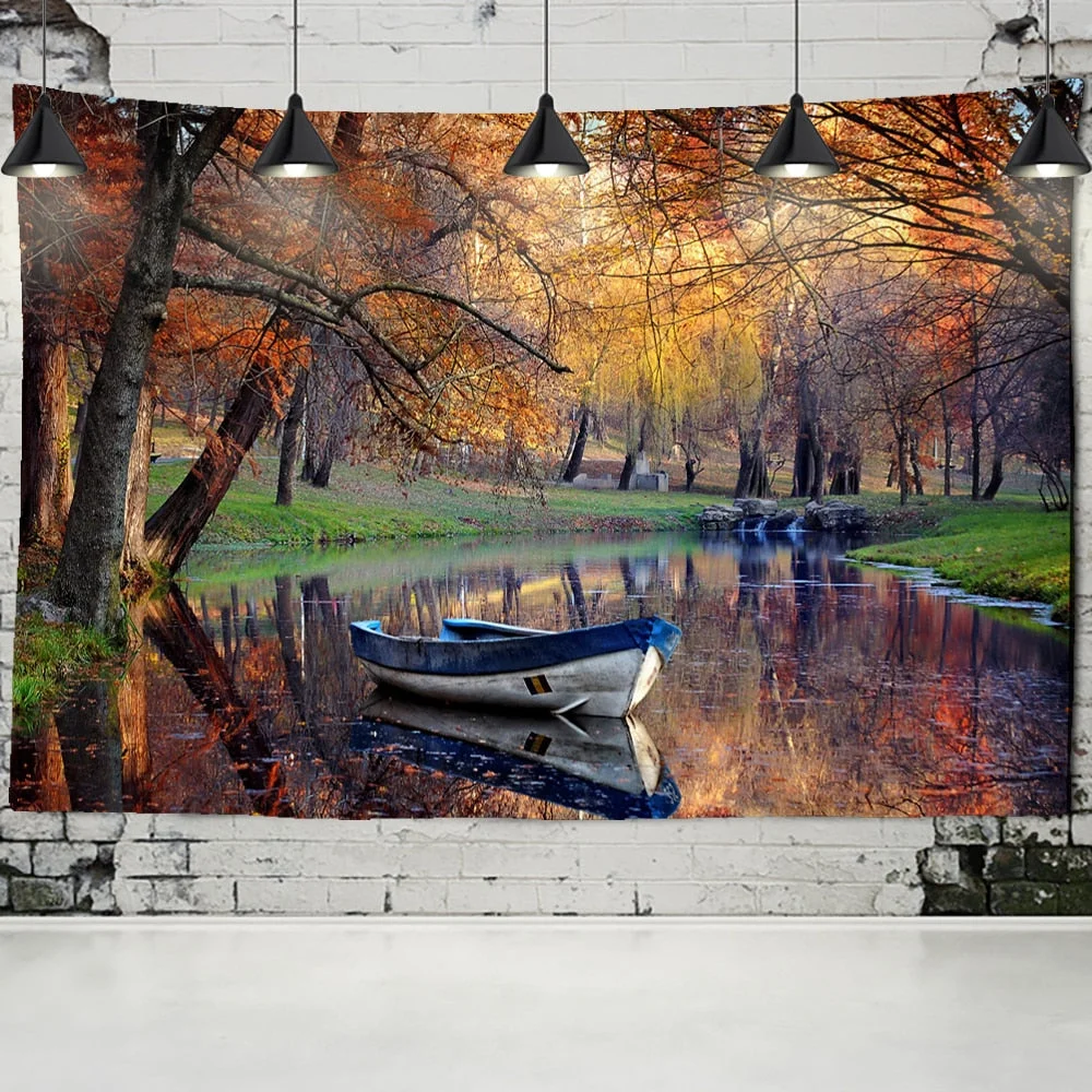 Seaside Scenery Tapestry Cruise Ship Wall Hanging Forest Bohemian Art Bedroom Home Decor Background Cloth