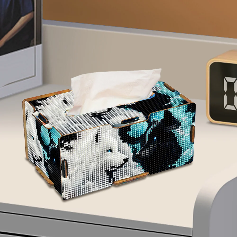 Diamond Painting Tissue Box Kits Decorative Rhinestone Craft Kit (Wolf)