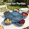 Divided Spinning Snack Serving Tray 5-Compartment Rotating Round Snackle Box Container with Lid for Chips and Dip Nut Candy Fruit Party Picnic