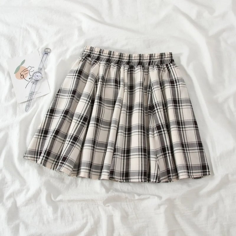 HOUZHOU Harajuku Plaid Skirt Women Kawaii Cute High Waist A-line Mini Skirt Summer Soft Girl Japanese Style Lolita Streetwear
