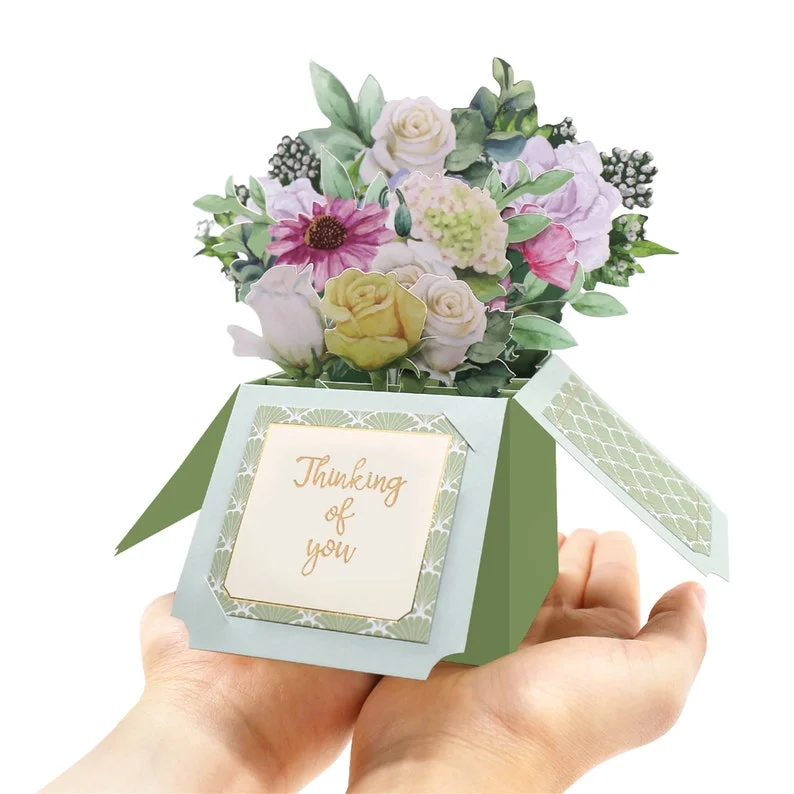 Thinking of You Floral Pop-Up Box Card, Valentine's Day, Mother's Day Card,Perfect Gift For Wedding Greeting Card,Birthday Gift, Anniversary