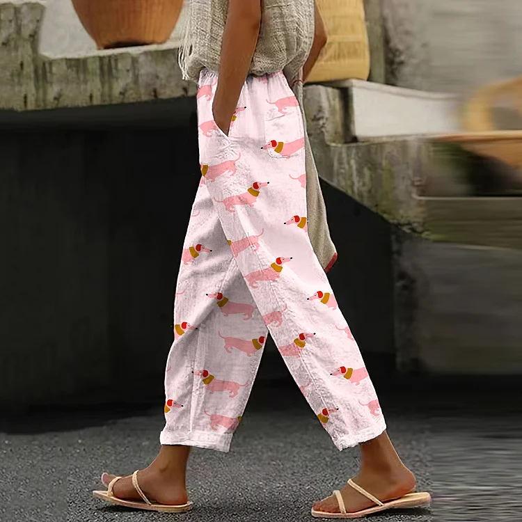 Women's Vintage Dachshund Casual Pocket Pants