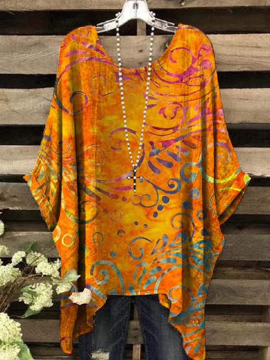 Women's Retro Dazzle Irregular Floral Print Casual Top