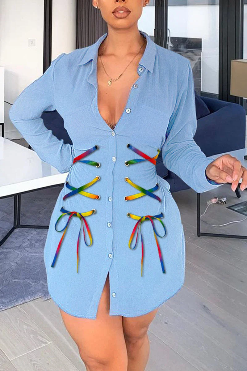 Street Solid Split Joint Frenulum Buckle Turndown Collar Long Sleeve Regular Denim Jacket