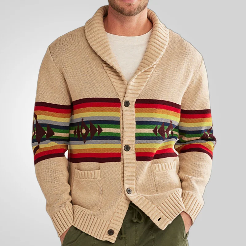 Nigikala Men's Autumn And Winter New Striped Braided Sweater Collar Plus Thick Coat SY0202