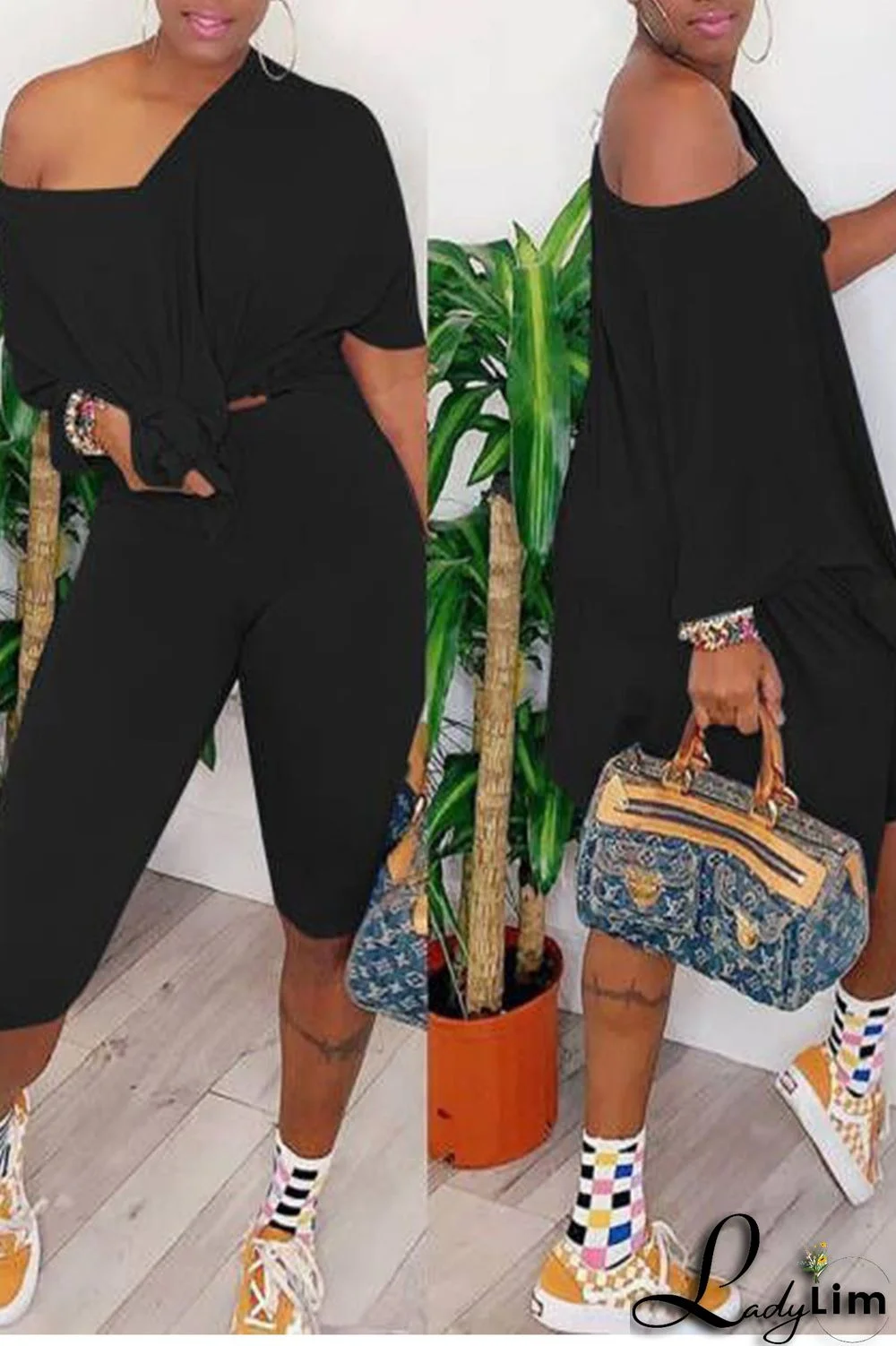 Grey Casual Solid Split Joint V Neck Short Sleeve Two Pieces