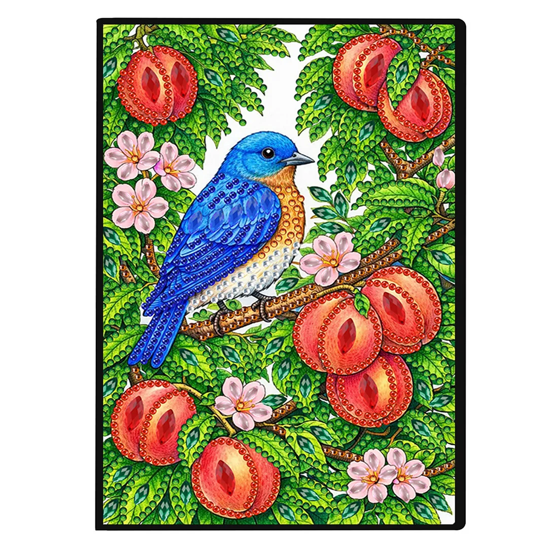 DIY Flower Diamond Painting Journals Notebooks 50 Pages A5 No Lines Special Shaped Diamond Art Kits for Beginners Craft Lovers and Artists (Peaches and Birds)