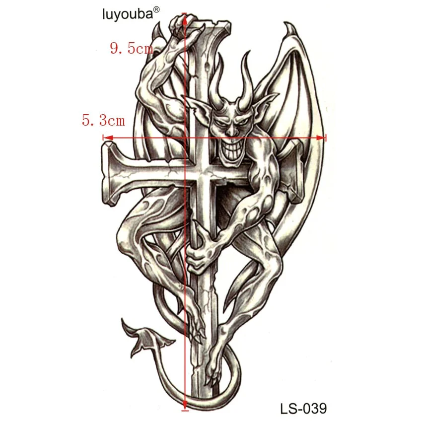 Devil on the cross waterproof temporary tattoos sticker harajuku tatuagens body feminino fake tattoo cheap stuff henna tatoo men