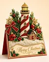 6pcs DIY Christmas Lighthouse Pearl Art Diamond Painting 3D Greeting Card