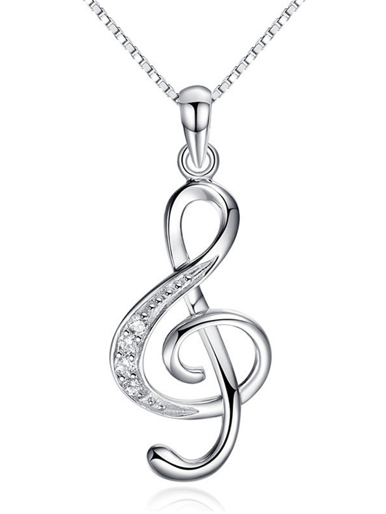 Zircon Studded Music Treble Note Necklace