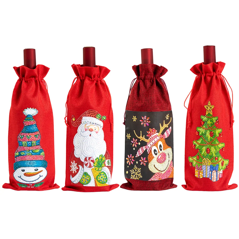 Christmas Special Shape Diamond Painting Wine Bottle Cover Set for Table Decor