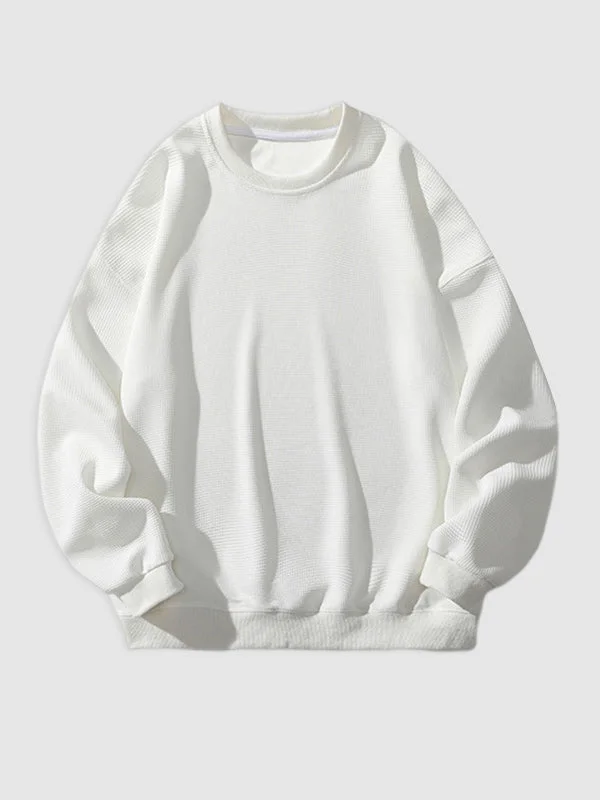 Round Neck Retro Waffle Grid Casual Sweatshirt