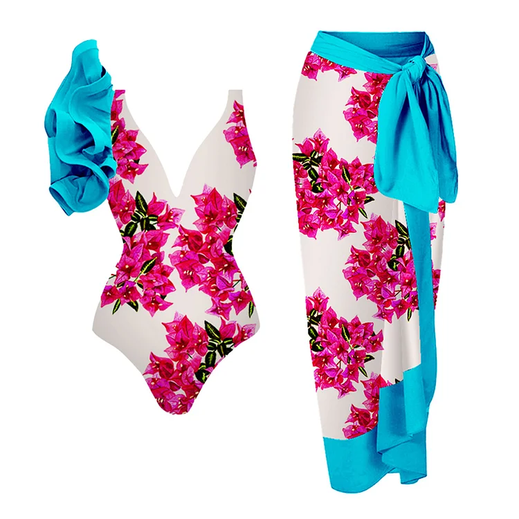 Blossom Printed One Piece Swimsuit and Sarong