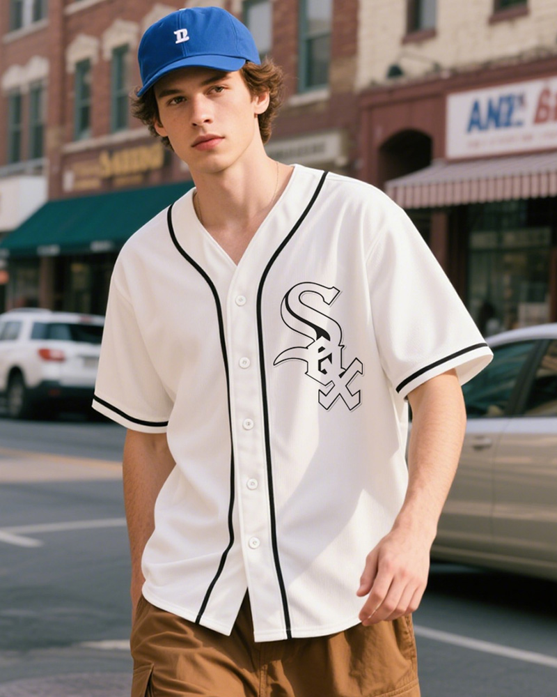 MLB Logo Chicago White Sox Blanc Printed Jersey