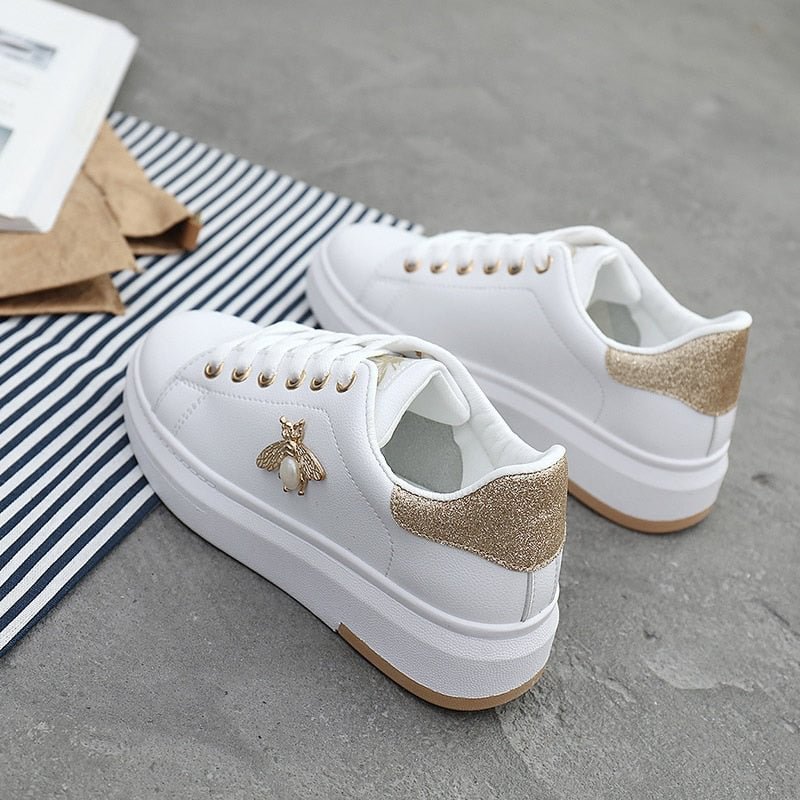 White Shoes Women Sneakers Platform Zapatos De Mujer Fashion Rhinestone Chaussures Femme Bee Lady Footware Patchwork ST351