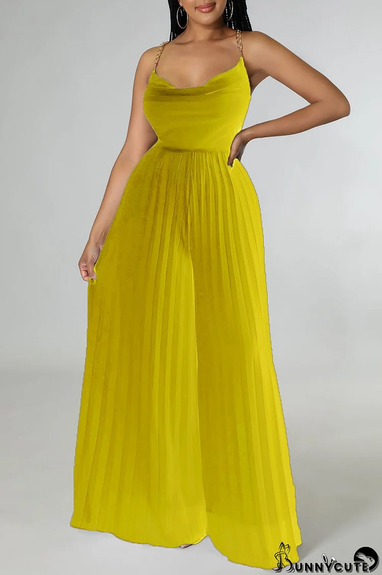 Yellow Elegant Solid Patchwork Backless Fold Straight Jumpsuits