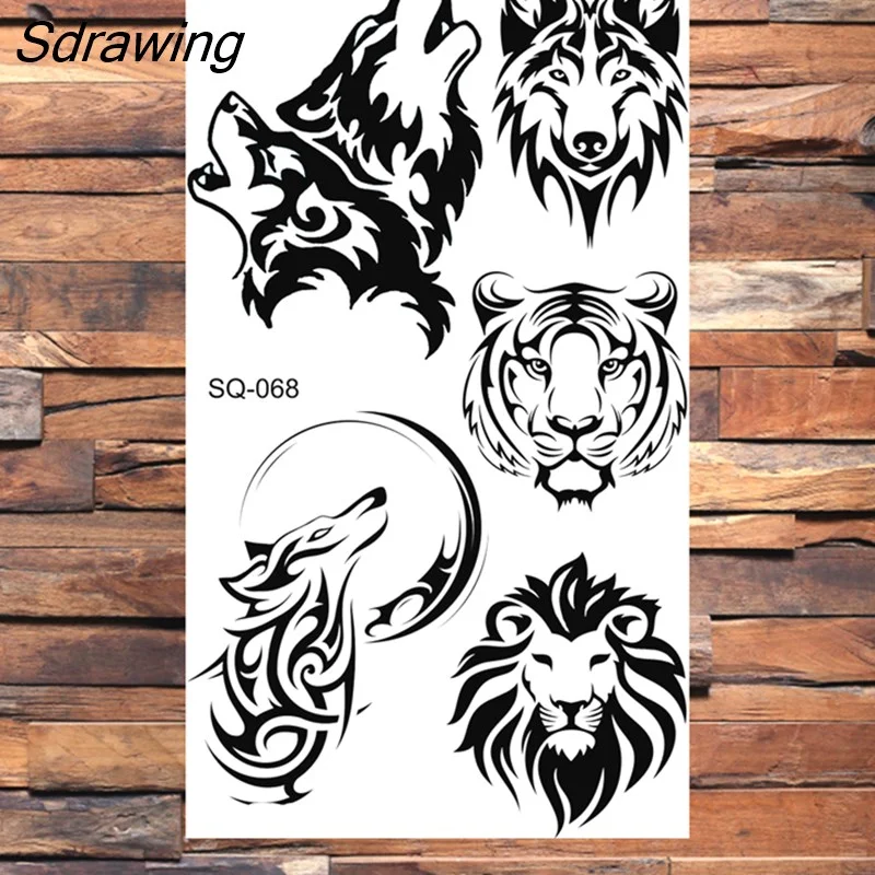 Sdrawing Owl Tiger Wolf Temporary Tattoos For Adults Men Realistic Scorpion Dragon Wolf Fake Tattoo Sticker Body Arm Tatoos DIY